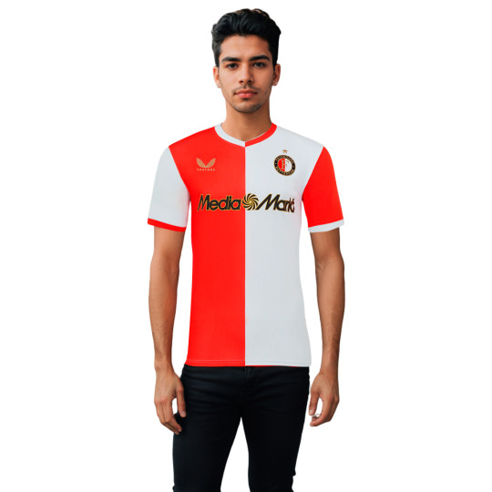 Maglia Home Feyenoord 2024-25 Di Castore - Maglia Uomo Ufficiale, Mezze Rosse E Bianche, Colletto Girocollo